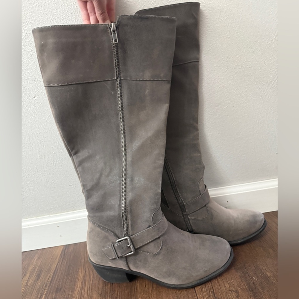 Extra Wide Calf Gray Knee-High Suede Boots